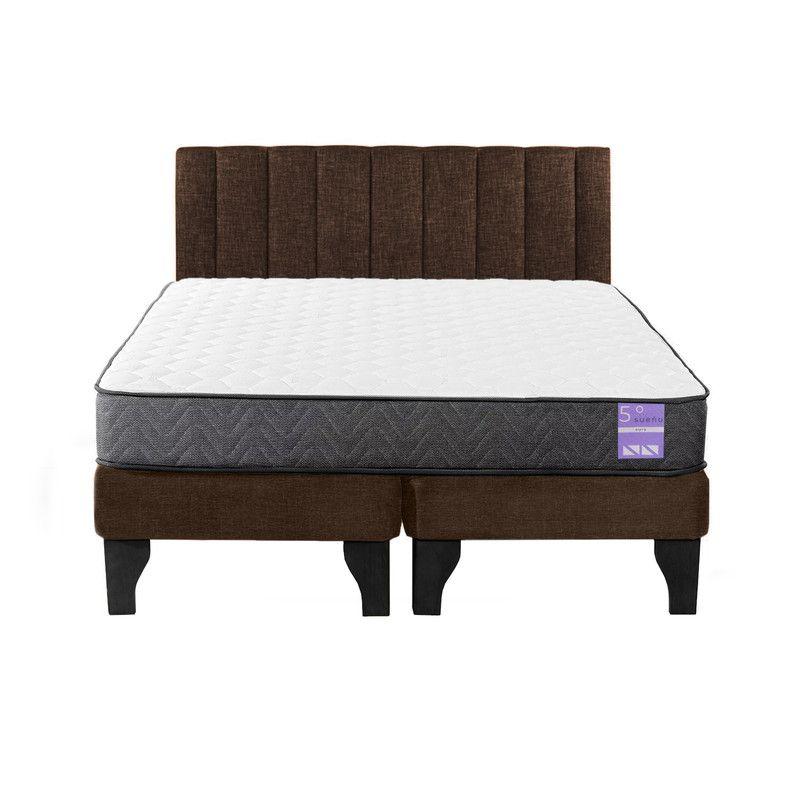 Cama Europea 2 Plazas + Respaldo Tubular Negro Café-0