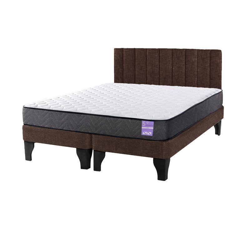 Cama Europea 2 Plazas + Respaldo Tubular Negro Café-1