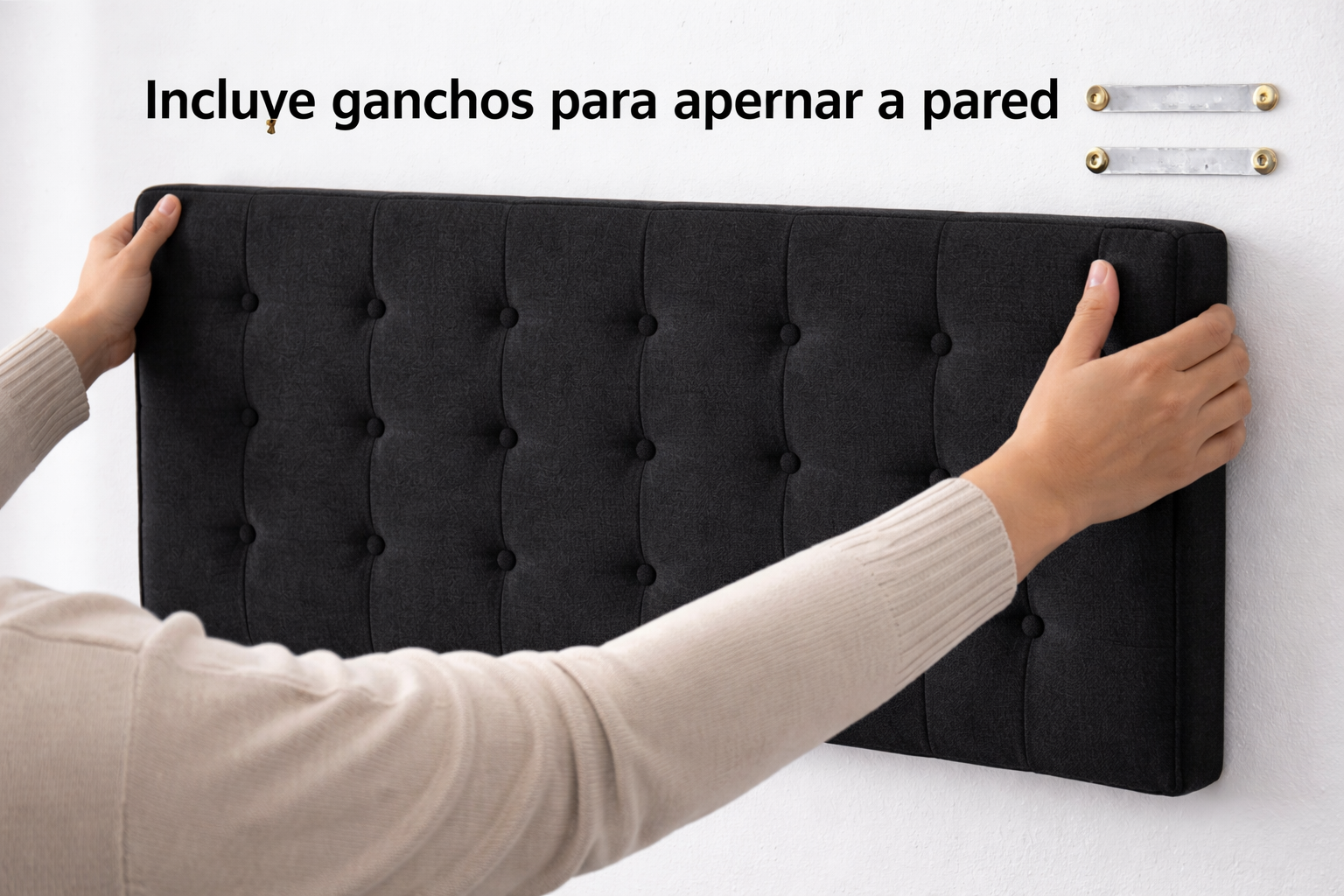 Cama Europea Somnia 2 Plazas + Respaldo Lino Capitone + Patas Plastico Color Caoba-4