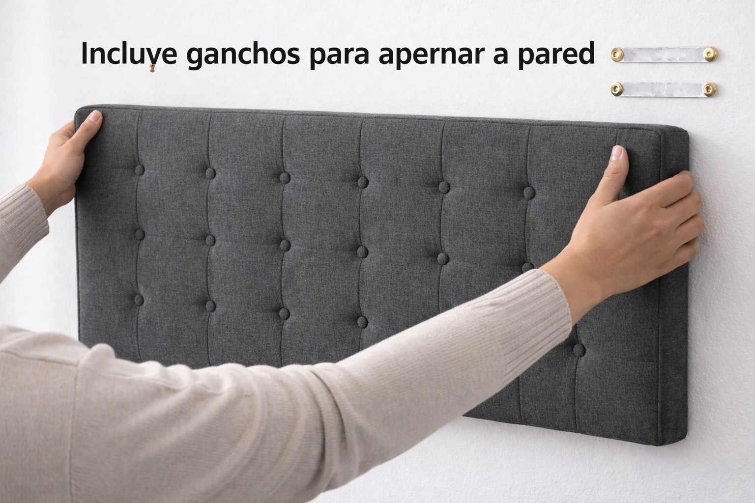 Cama Europea Somnia 2 Plazas + Respaldo Lino Capitone + Patas Plastico Color Caoba-7