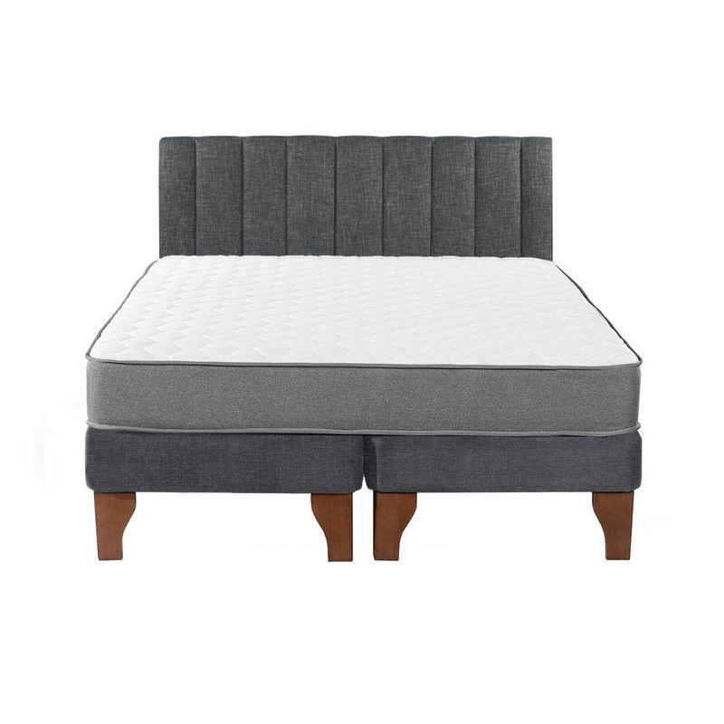 Cama Europea Gris + Respaldo Tubular 2 Plazas 150x190cm-0