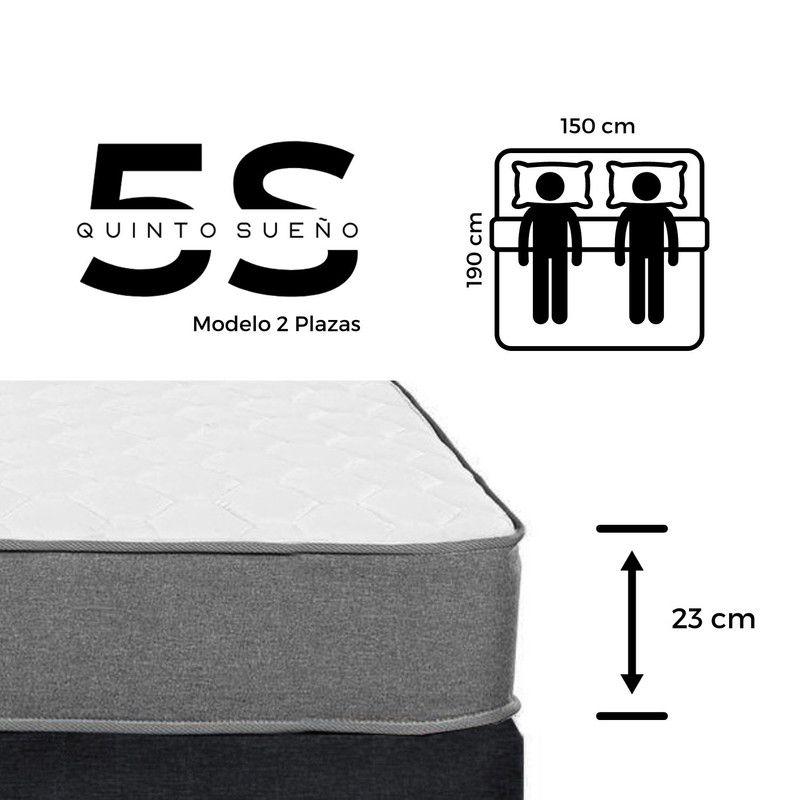 Cama Europea Gris + Respaldo Tubular 2 Plazas 150x190cm-4