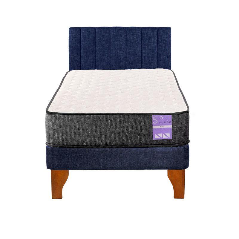 Cama Europea 1.5 Plazas Aura + Respaldo Tubular Madera Azul-0