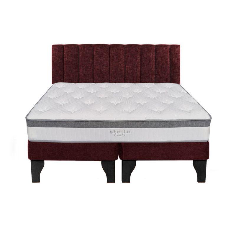 Cama Europea Stella 2 Plazas + Respaldo Tubular Negro Burdeo-0