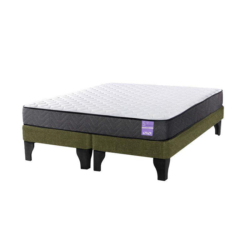 Cama Europea 2 Plazas 150x190 cm Base Colchón Negro Verde-1