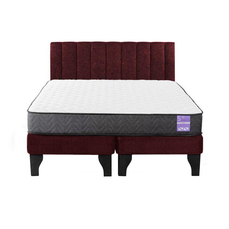 Cama Europea 2 Plazas + Respaldo Tubular Negro Burdeo-0