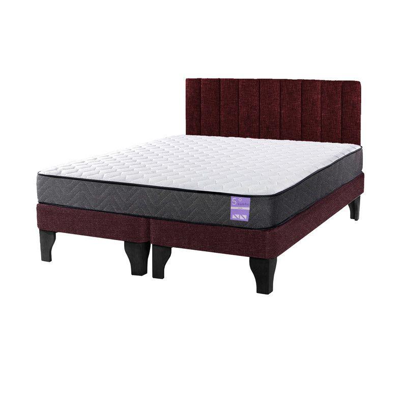Cama Europea 2 Plazas + Respaldo Tubular Negro Burdeo-1