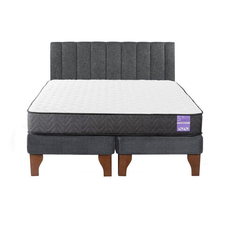 Cama Europea 2 Plazas + Respaldo Tubular Madera Gris-0