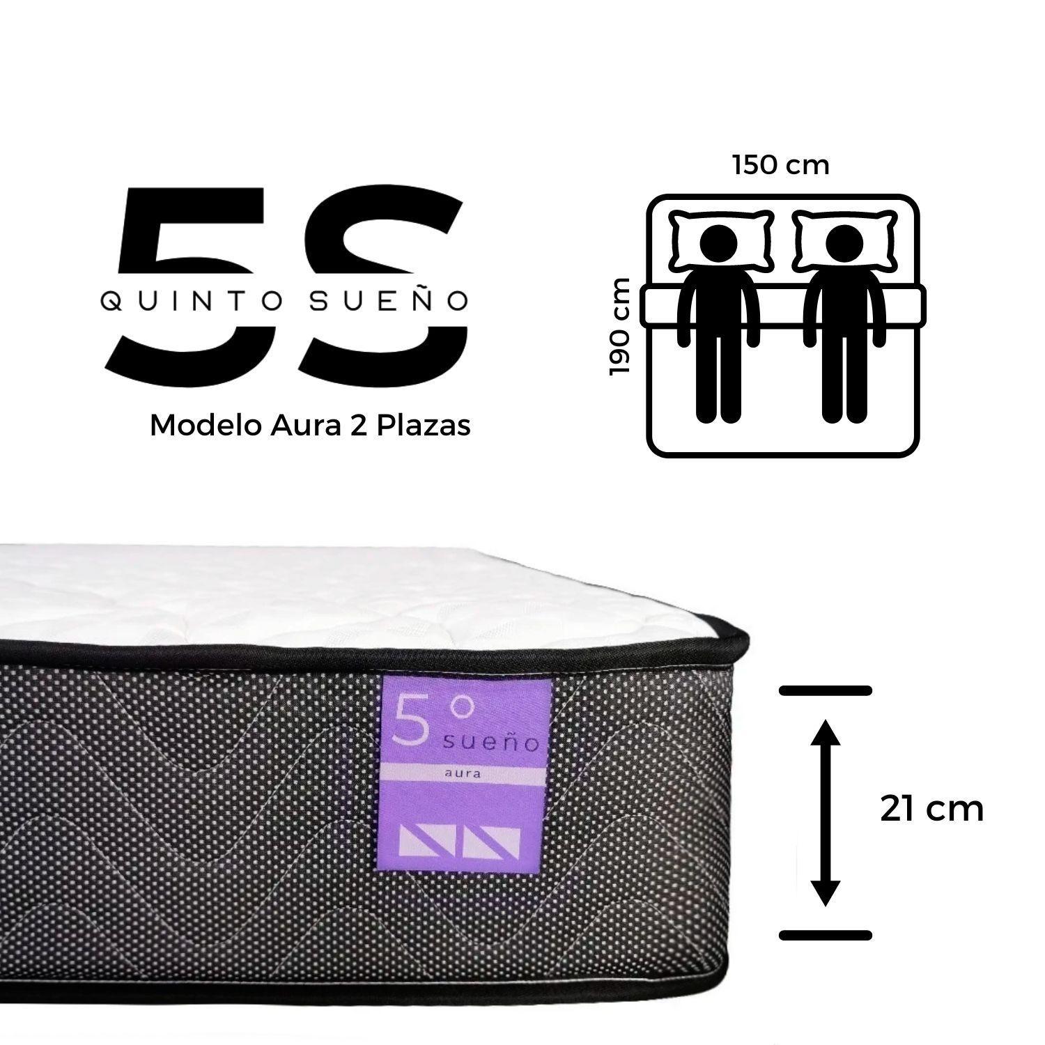 Colchón 2 Plazas De Resortes 5° Sueño Aura 150x190x21cm + 2 Almohadas De Regalo-5