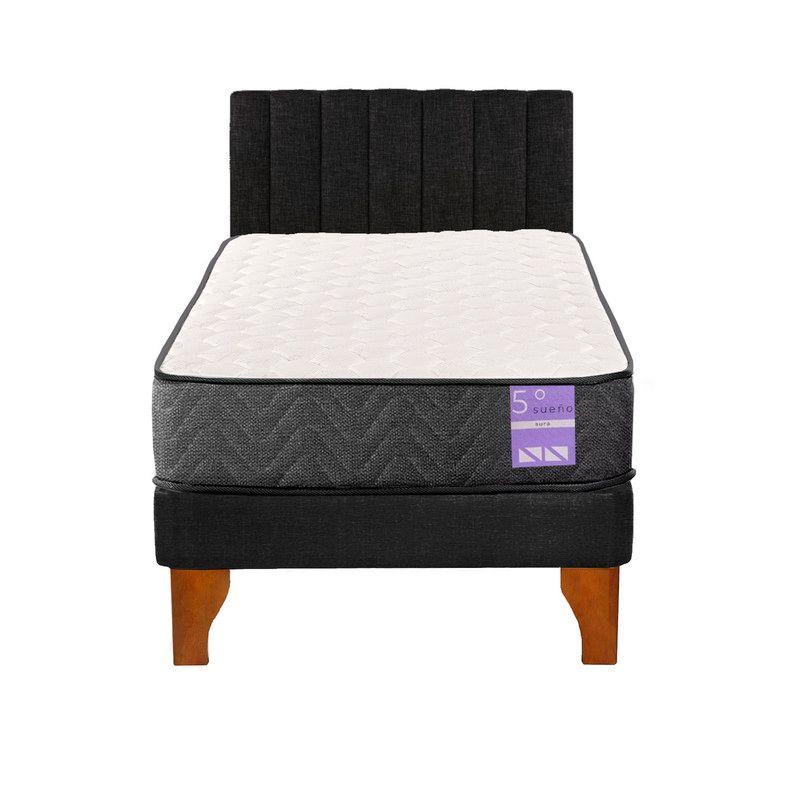 Cama Europea 1 Plaza Aura + Respaldo Tubular Madera Negro-0