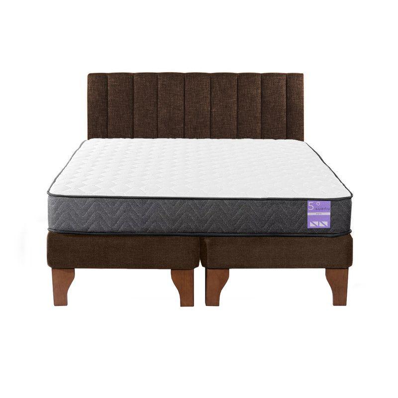 Cama Europea 2 Plazas + Respaldo Tubular Madera Café-0
