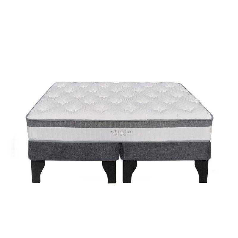 Cama Europea Stella 2 Plazas 150x190 cm Base Colchón Negro Gris-0