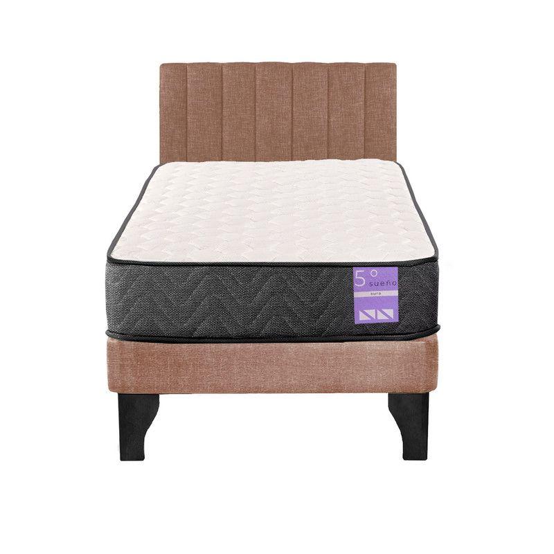 Cama Europea 1.5 Plazas Aura + Respaldo Tubular Negro Beige-0