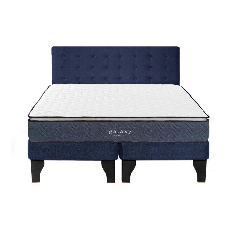 Cama Europea Galaxy 2 Plazas + Respaldo Capitoné Negro Azul-0