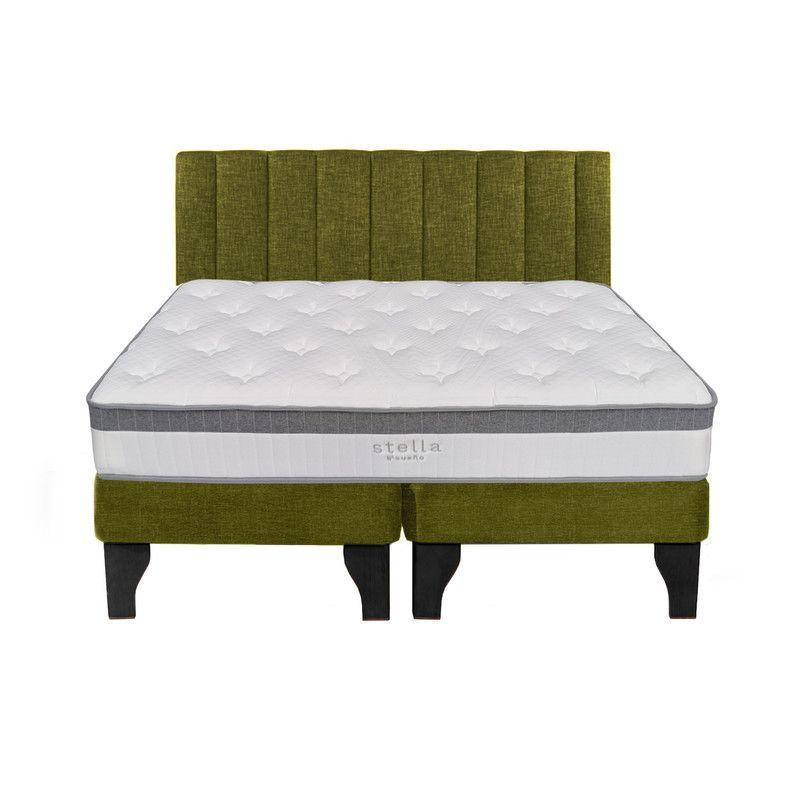 Cama Europea Stella 2 Plazas + Respaldo Tubular Negro Verde-0