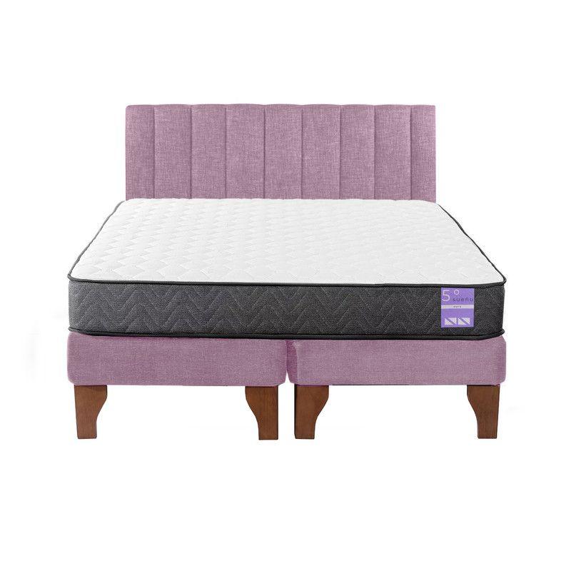 Cama Europea 2 Plazas + Respaldo Tubular Madera Rosado-0