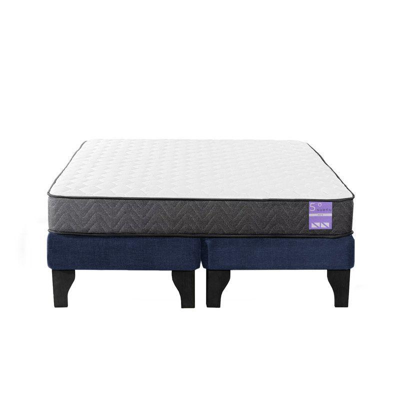Cama Europea 2 Plazas 150x190 cm Base Colchón Negro Azul-0