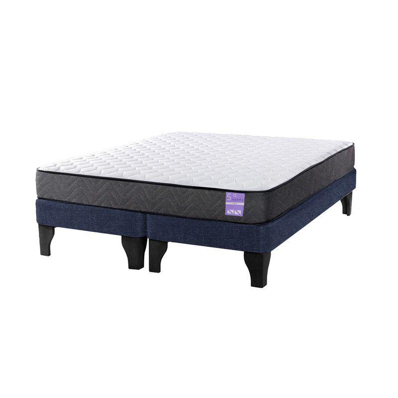 Cama Europea 2 Plazas 150x190 cm Base Colchón Negro Azul-1