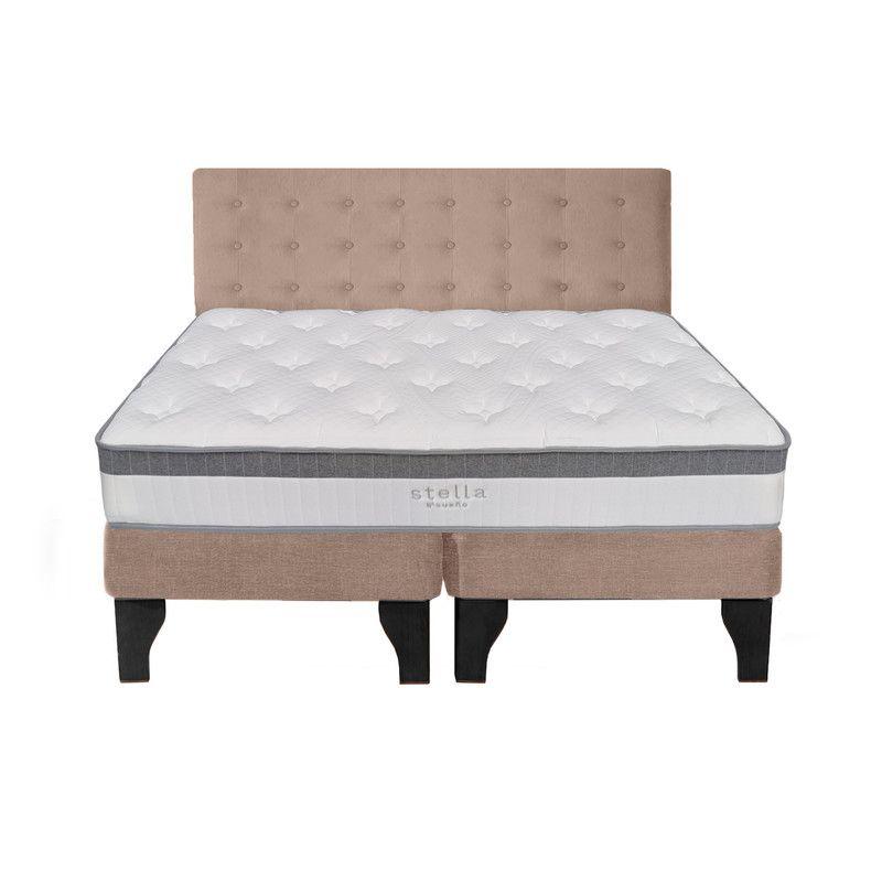 Cama Europea Stella 2 Plazas + Respaldo Capitoné Negro Beige-0