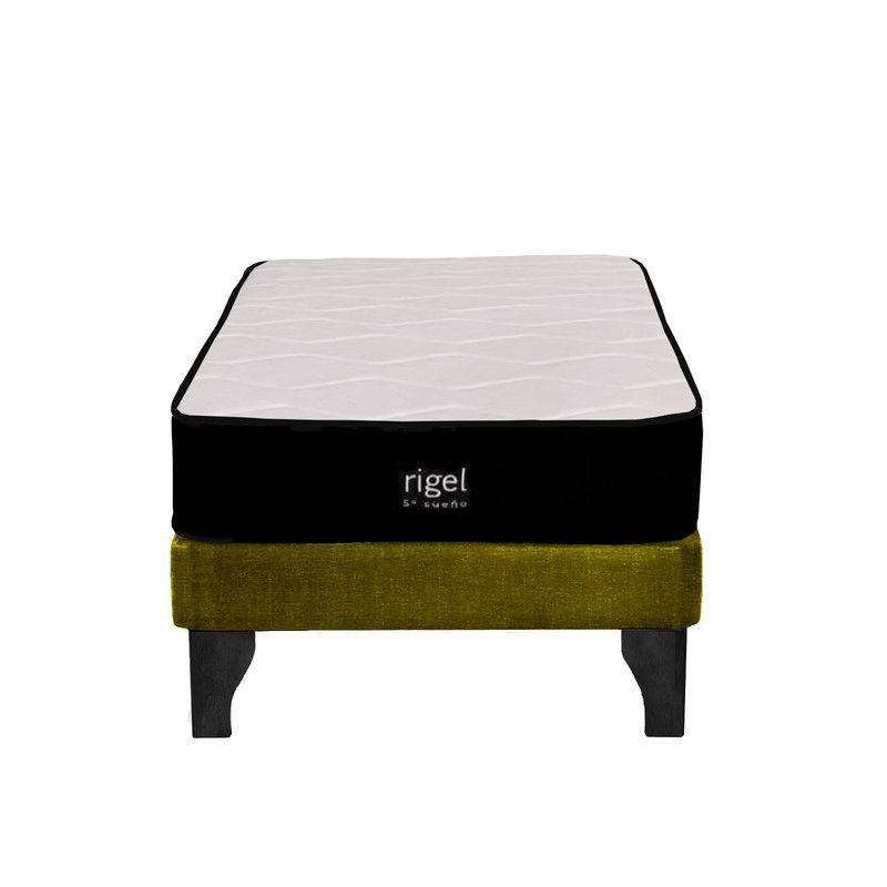 Cama Europea 1 Plaza Rigel Base + Colchón Negro Verde-0