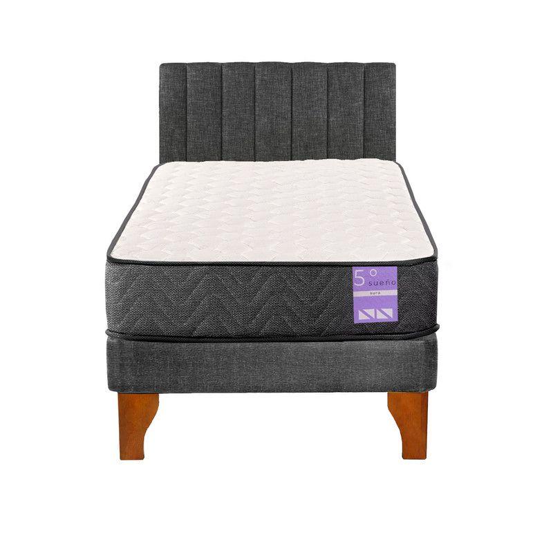 Cama Europea 1.5 Plazas Aura + Respaldo Tubular Madera Gris-0