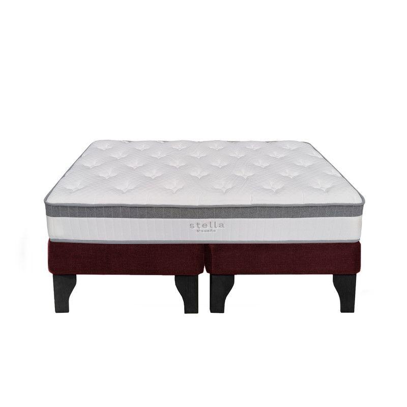 Cama Europea Stella 2 Plazas 150x190 cm Base Colchón Negro Burdeo-0