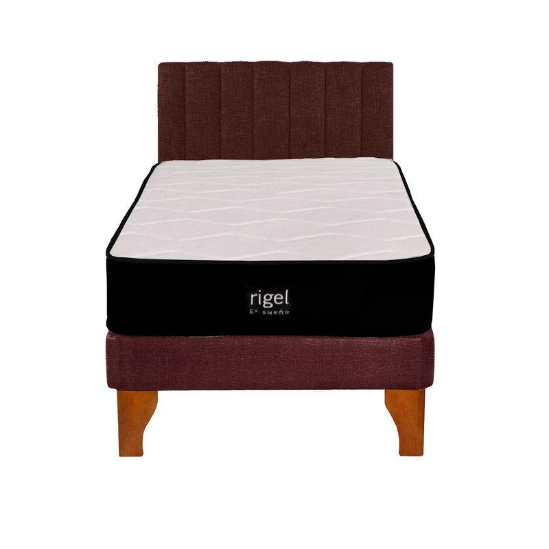 Cama Europea 1.5 Plazas Rigel + Respaldo Tubular Madera Burdeo-0