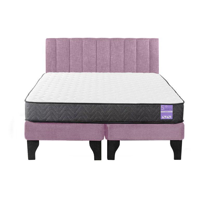 Cama Europea 2 Plazas + Respaldo Tubular Negro Rosado-0