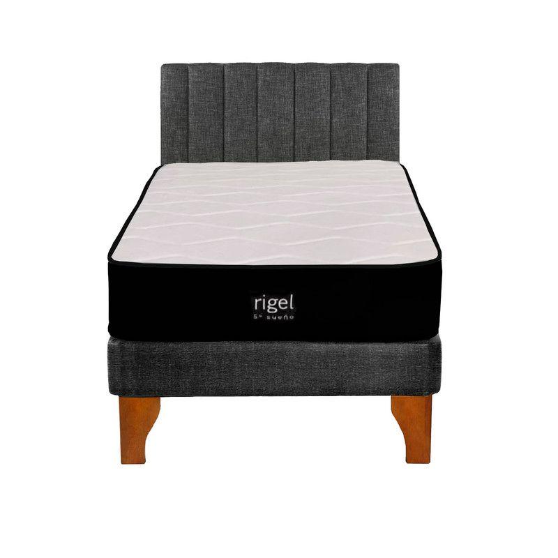 Cama Europea 1.5 Plazas Rigel + Respaldo Tubular Madera Gris-0