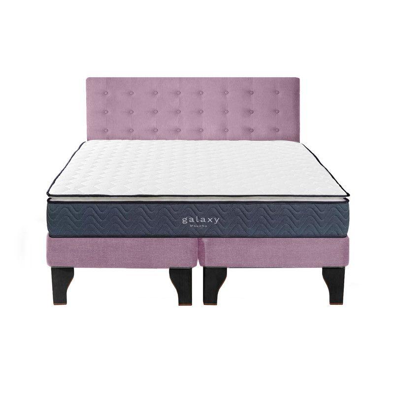Cama Europea Galaxy 2 Plazas + Respaldo Capitoné Negro Rosada-0
