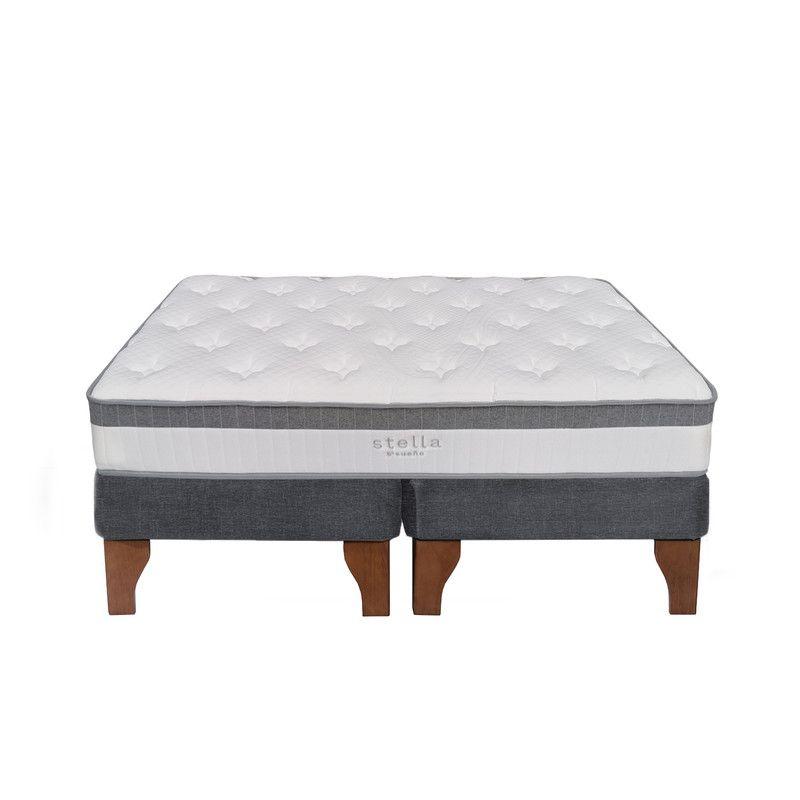 Cama Europea Stella 2 Plazas 150x190 cm Base Colchón Madera Gris-0