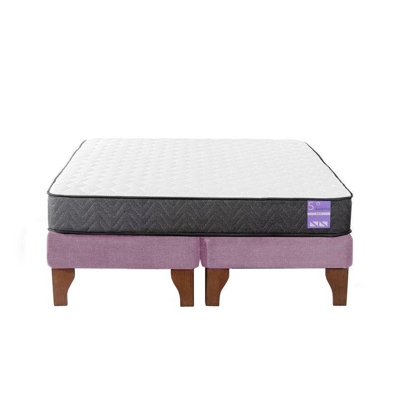 Cama Europea 2 Plazas 150x190 cm Base Colchón Madera Rosado-0