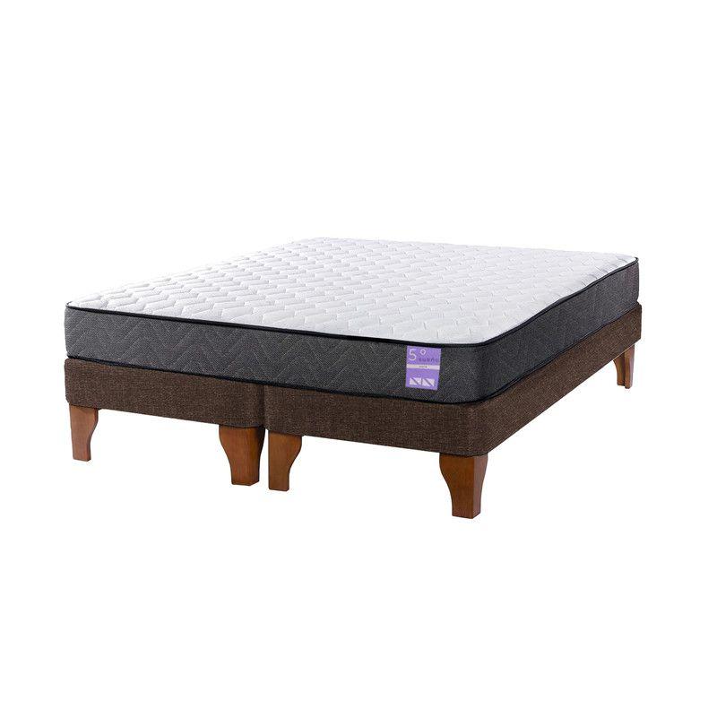 Cama Europea 2 Plazas 150x190 cm Base Colchón Madera Café-1