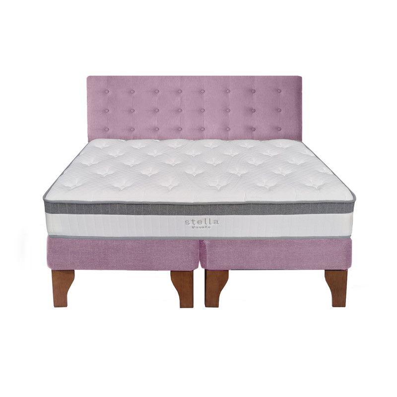 Cama Europea Stella 2 Plazas + Respaldo Capitoné Madera Rosada-0