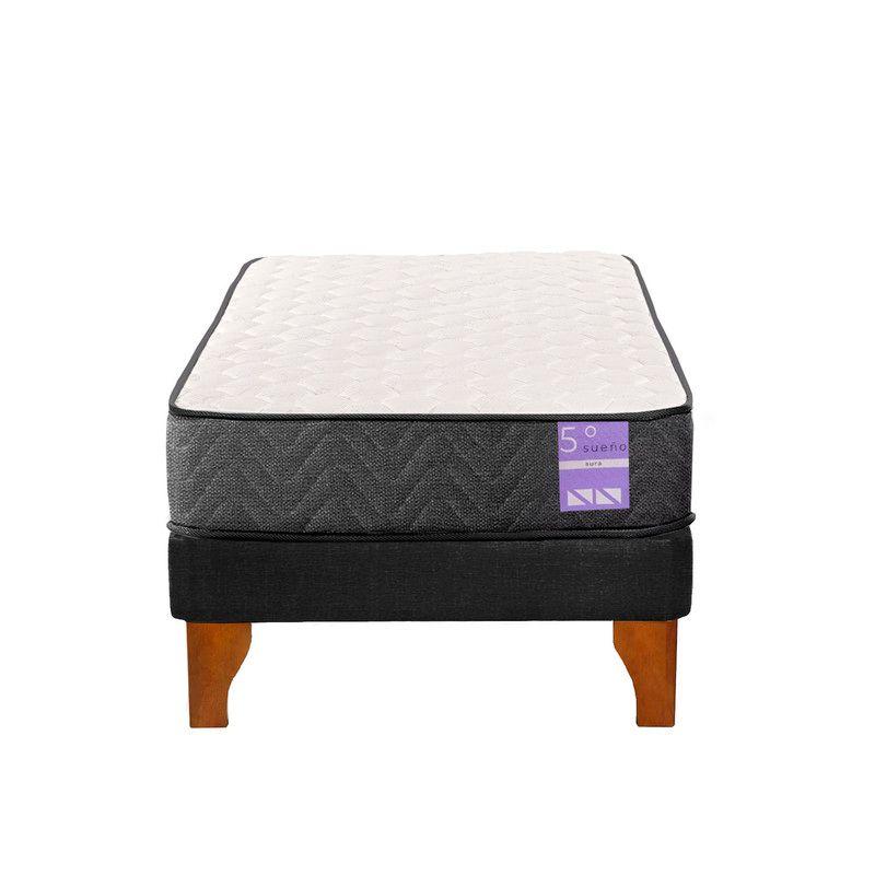Cama Europea 1 Plaza Aura Base + Colchón Madera Negro-0
