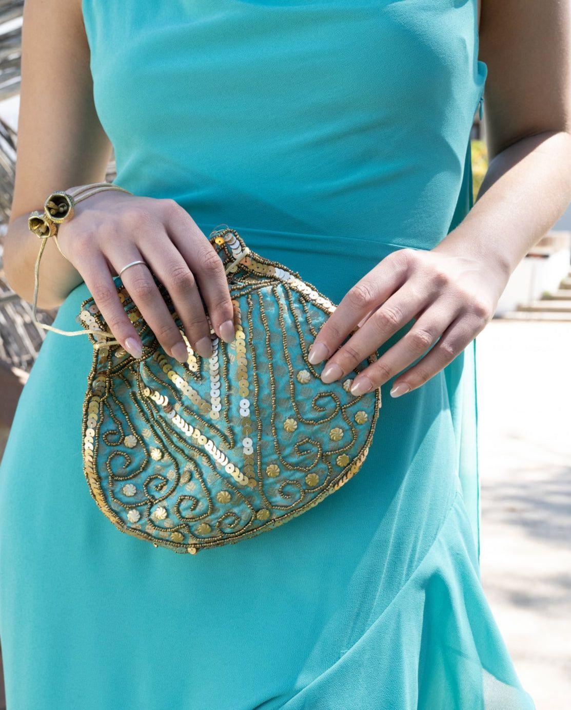 Bolso Indio Indira Lentejuelas Turquesa/Dorado-1