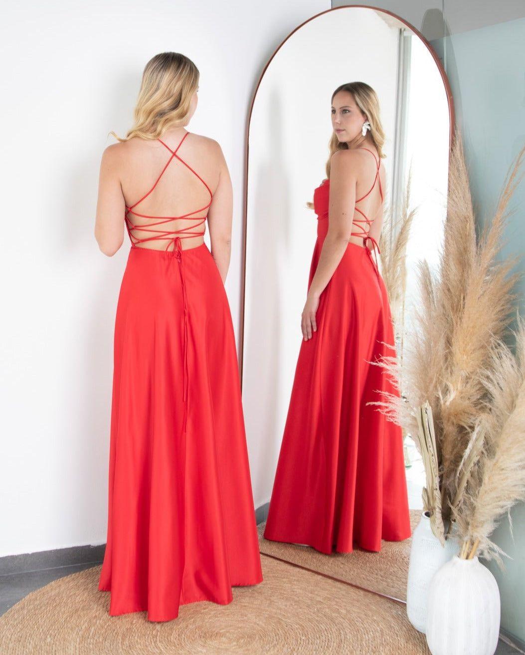 Vestido de Fiesta Largo Camila Rojo-0
