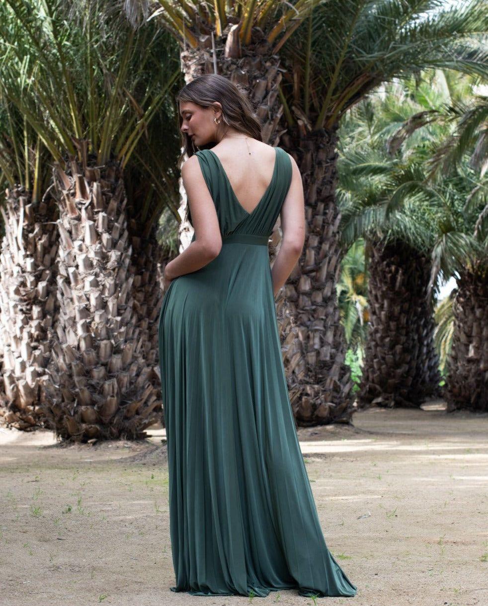 Vestido de fiesta largo Lupe verde olivo -1