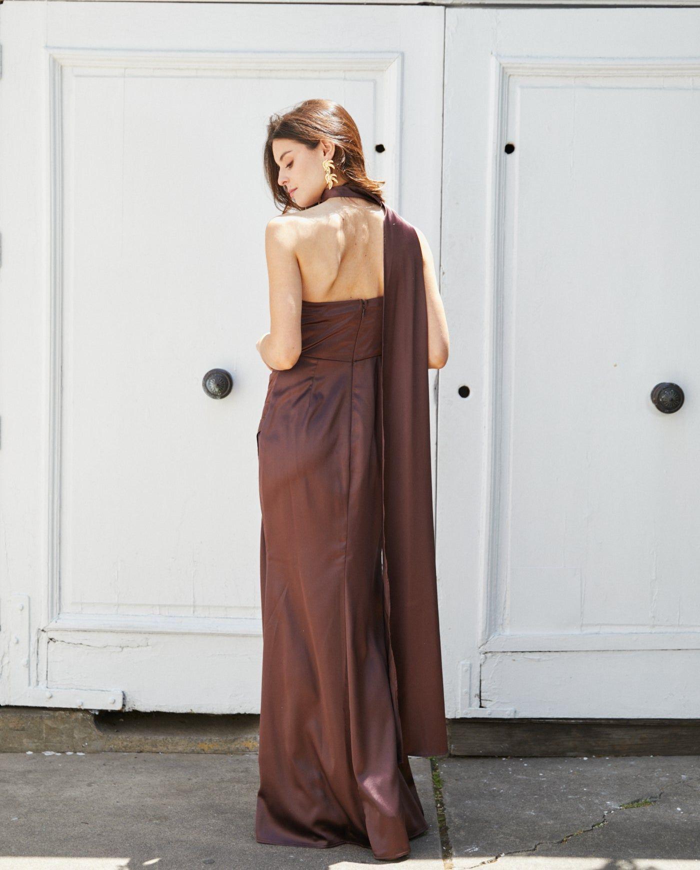 Vestido Largo de Fiesta Joaquina Chocolate-4