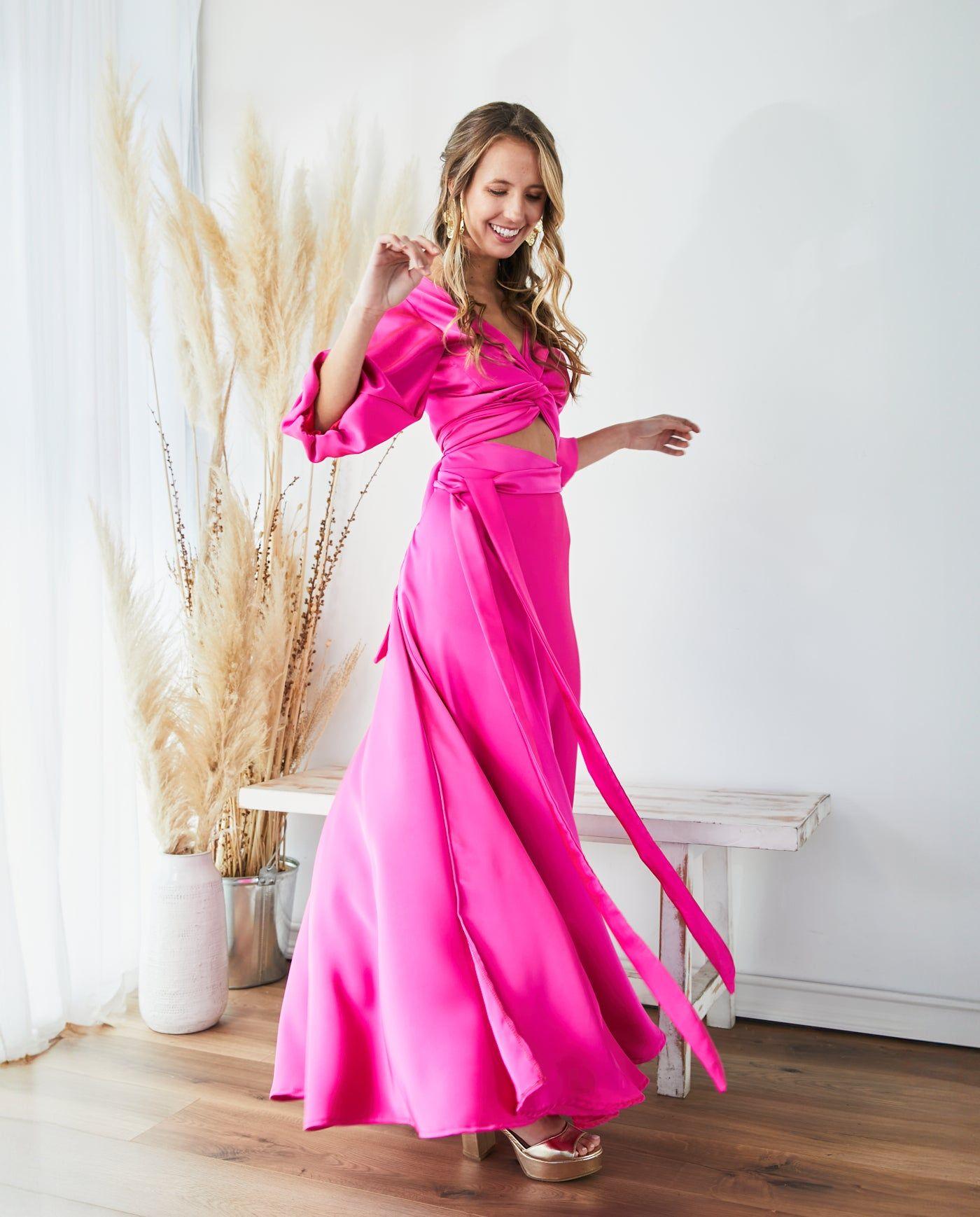 Conjunto Maite Seda Fucsia-2