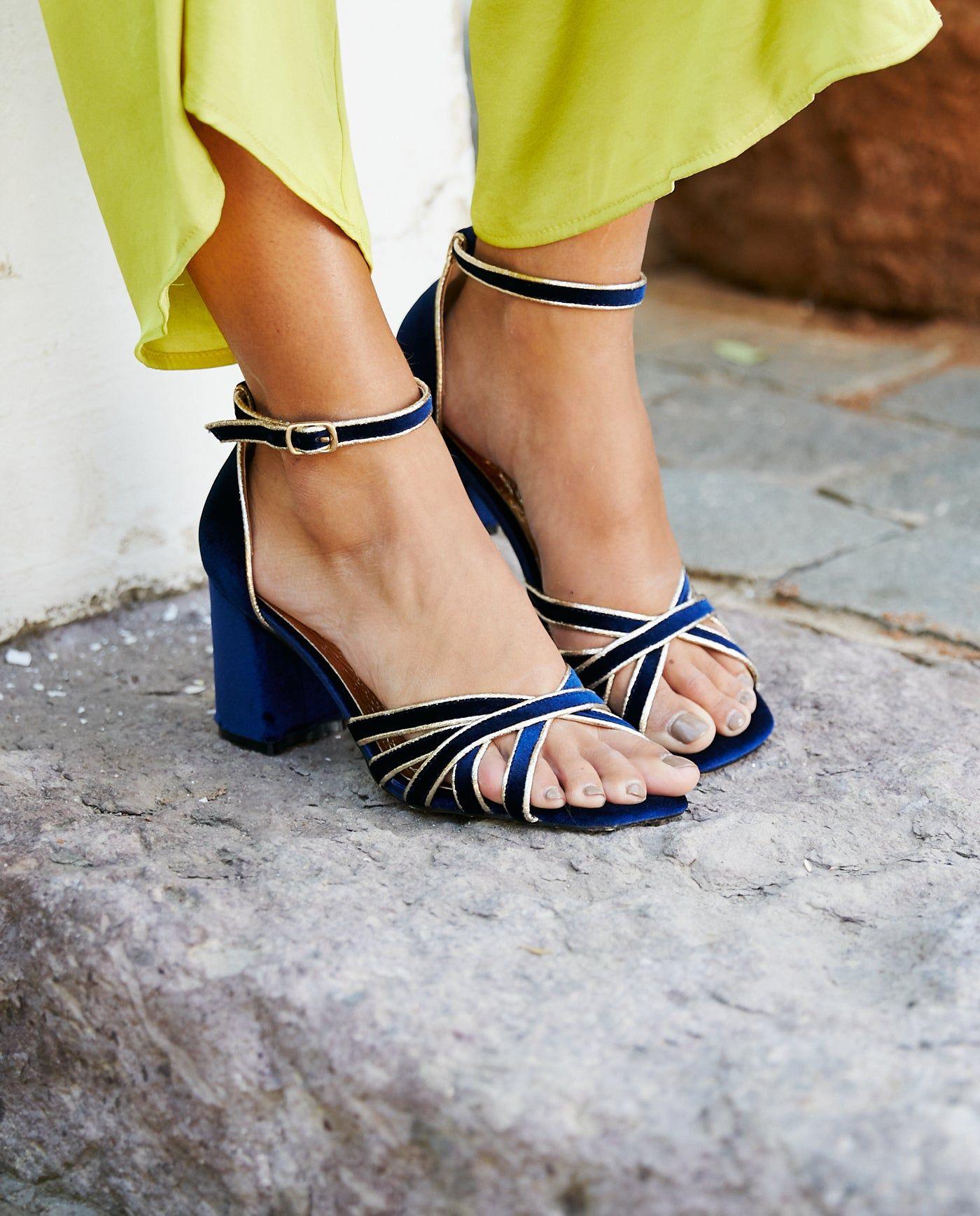 Zapato De Fiesta Terciopelo Bilbao Azul Oscuro-0