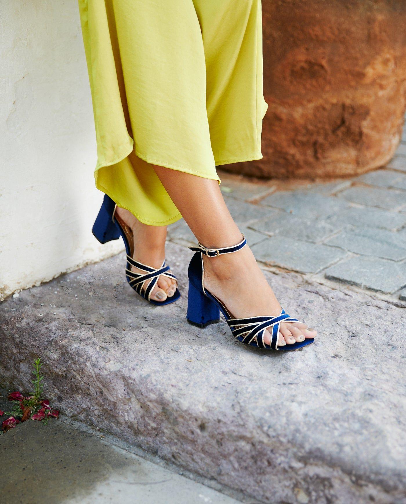 Zapato De Fiesta Terciopelo Bilbao Azul Oscuro-1