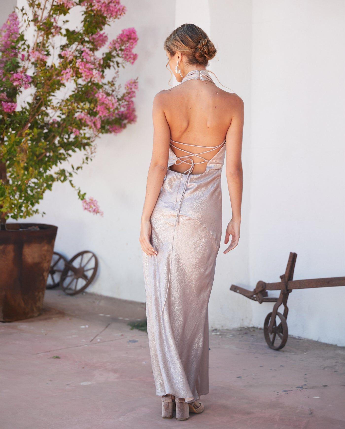 Vestido Largo de Fiesta Loreta Arena Metalizado-3