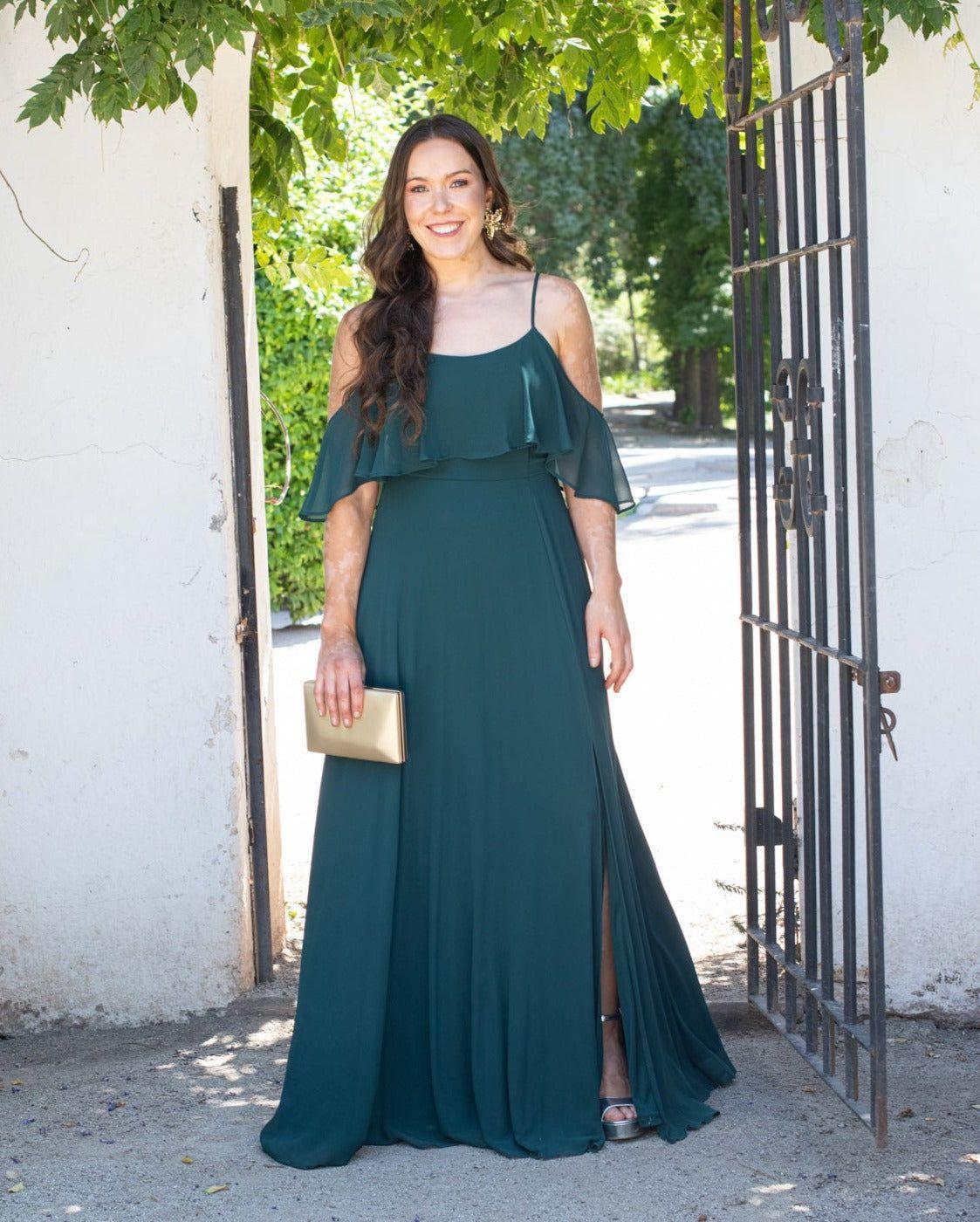 Vestido Largo de Fiesta Sabrina Verde Oscuro-2