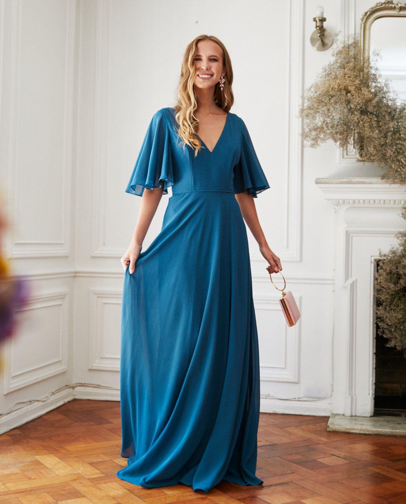 Vestido Largo de Fiesta Cristina Turquesa Oscuro-5