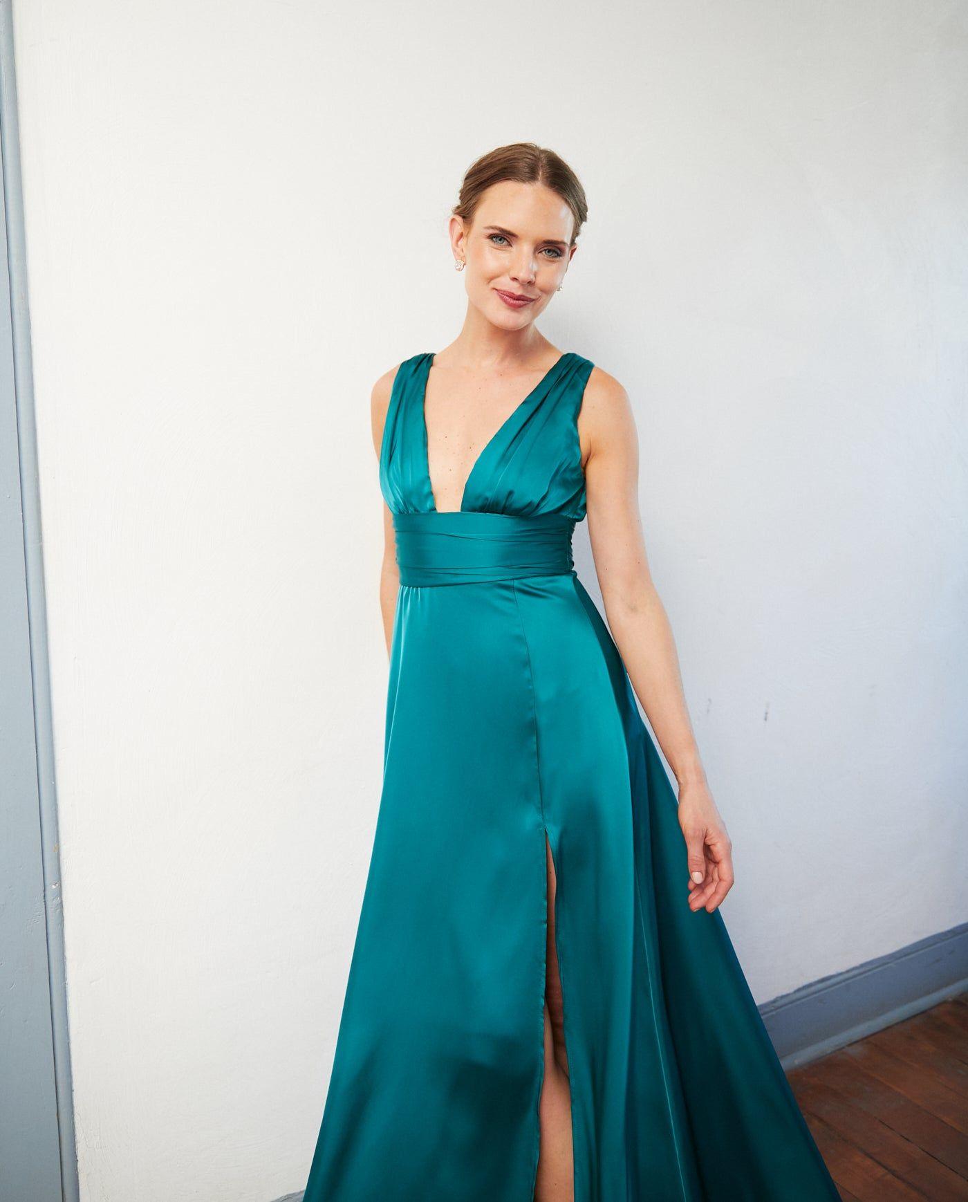 Vestido Largo de Fiesta Isabel Verde Petroleo-3