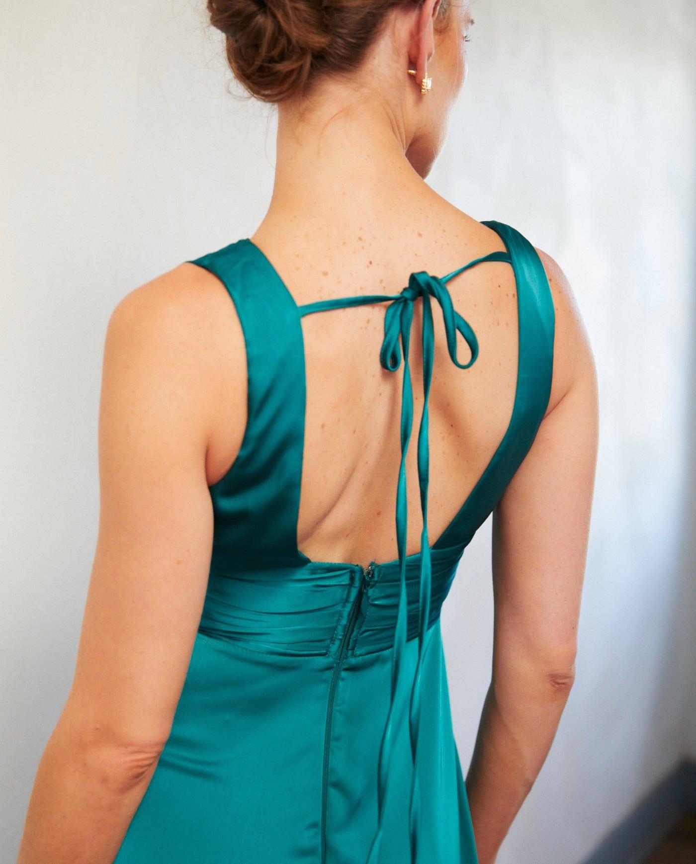 Vestido Largo de Fiesta Isabel Verde Petroleo-5