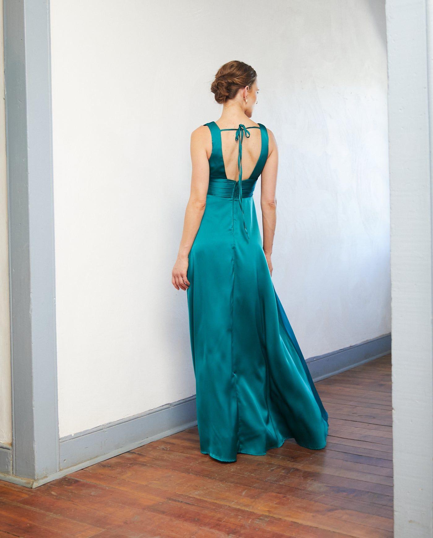 Vestido Largo de Fiesta Isabel Verde Petroleo-6