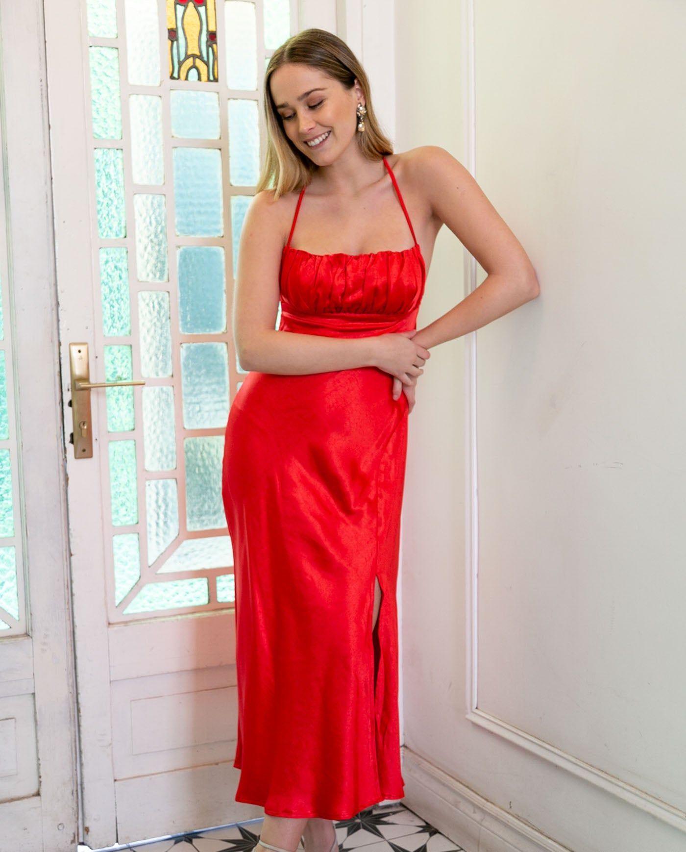 Vestido De Fiesta Midi Ileana Rojo-1