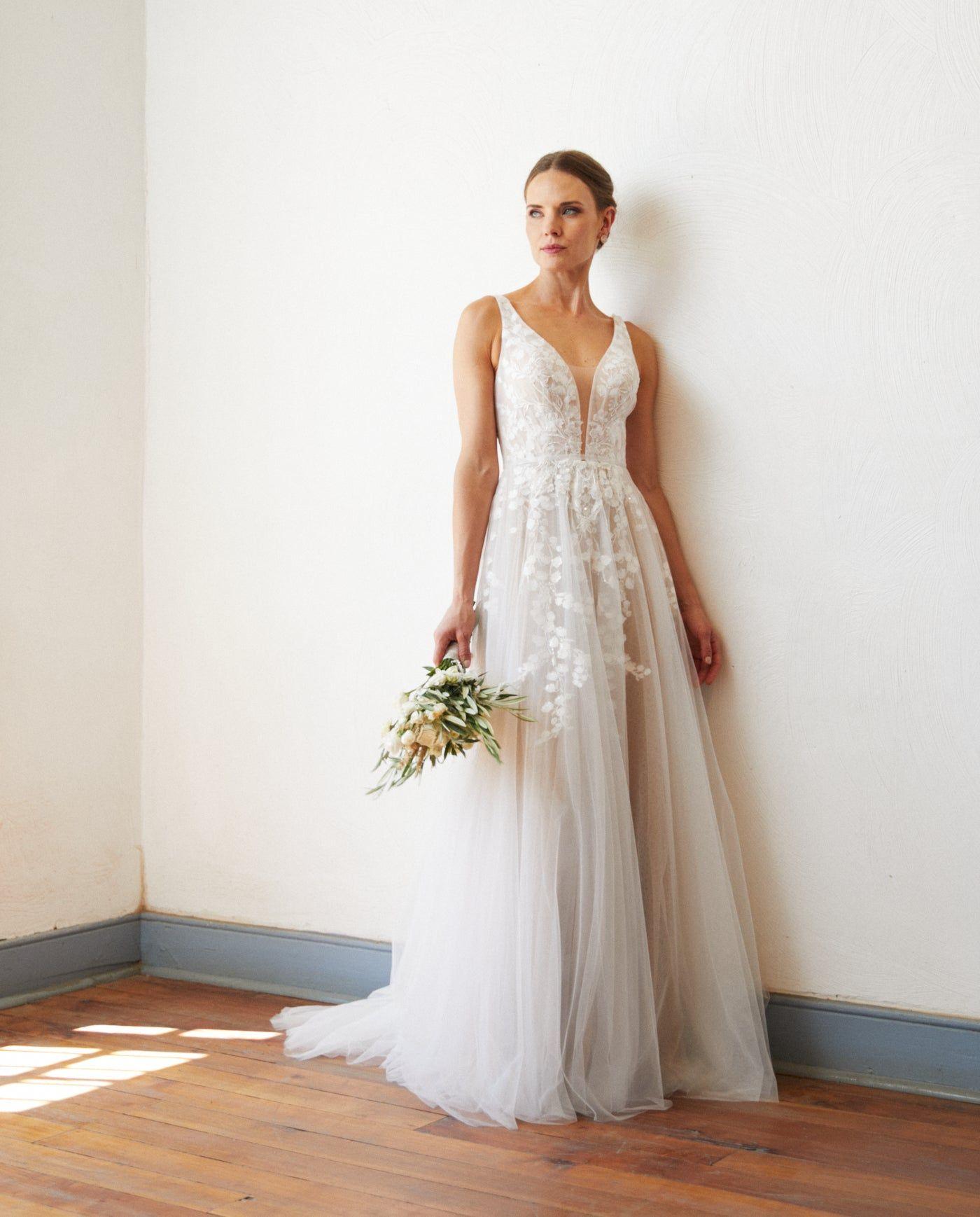 Vestido Largo de Novia Eloise Tul Nude-0